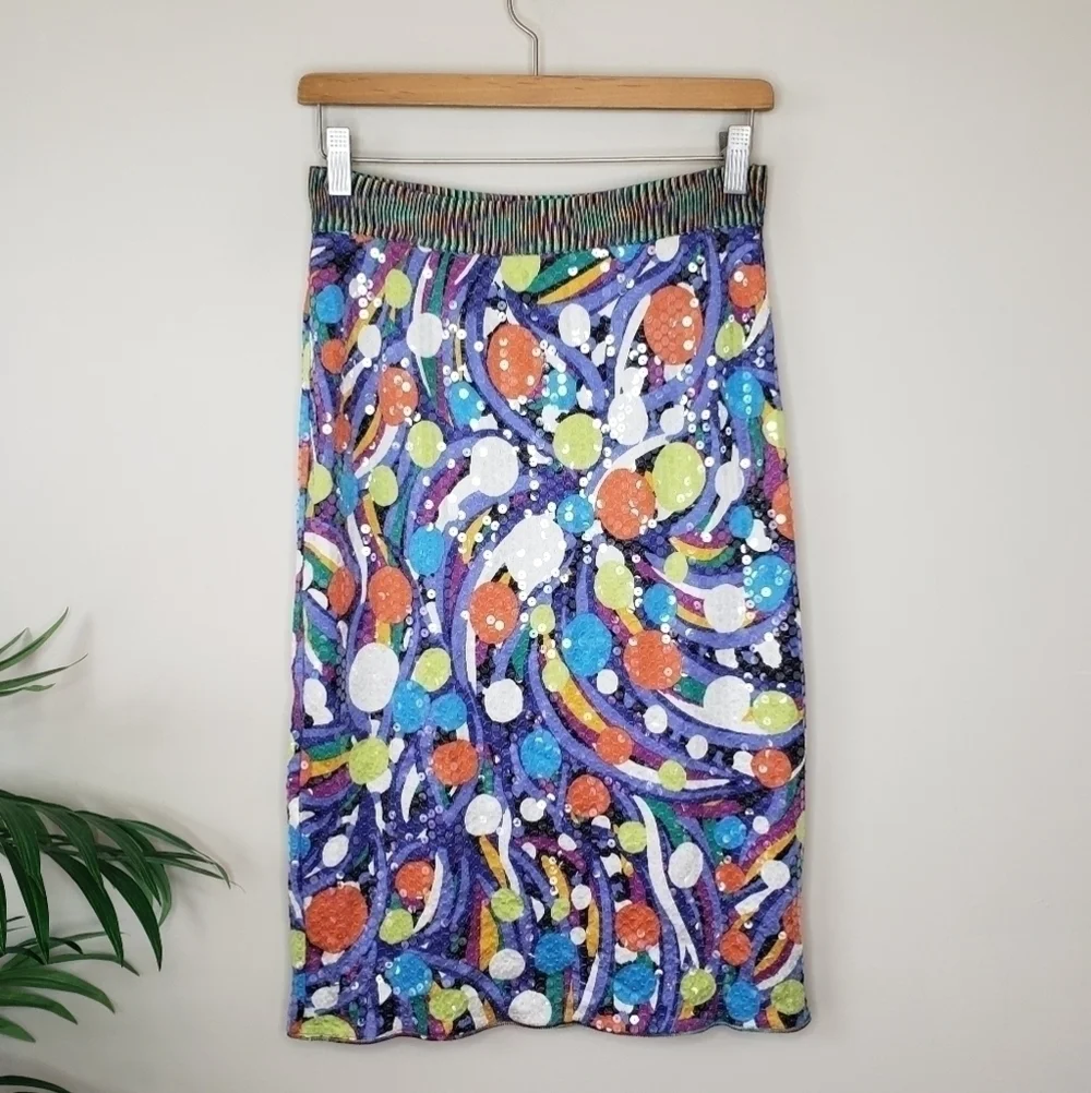Vintage Missoni for Neiman Marcus Colorful Sequin Pencil Op Art Skirt